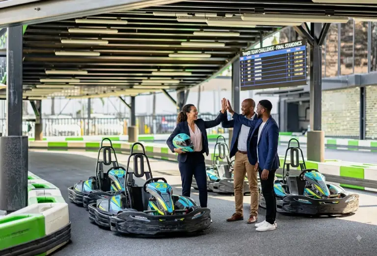Corporate team enjoying go-karting and team building at TORQ03 Bangalore